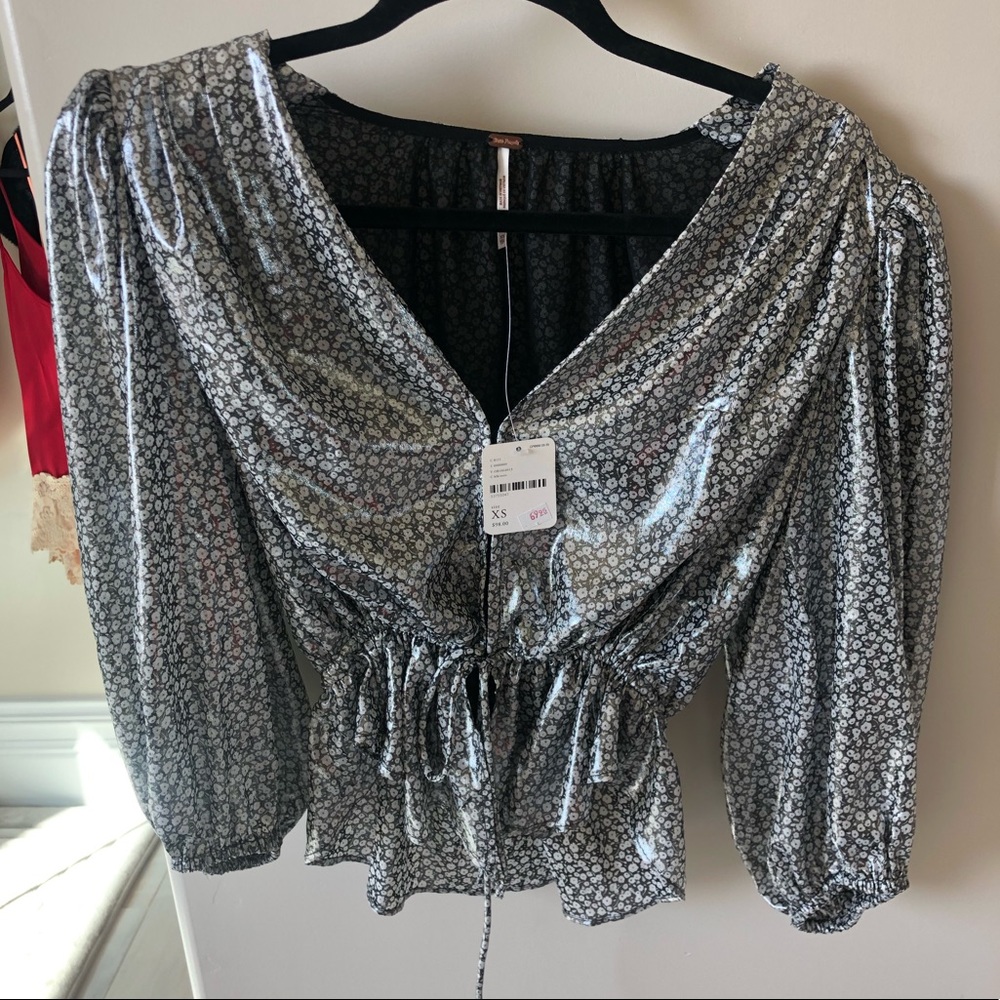 Free People silver floral blouse